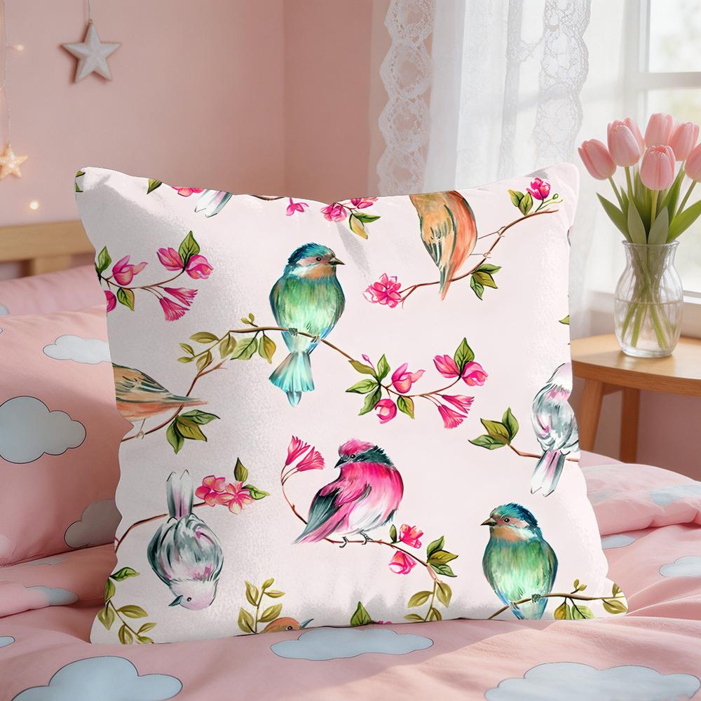 Lovely Bird Retro Cushion Cover Square Short Plush Pillow Case Living Room Sofa Home Decor Funda X