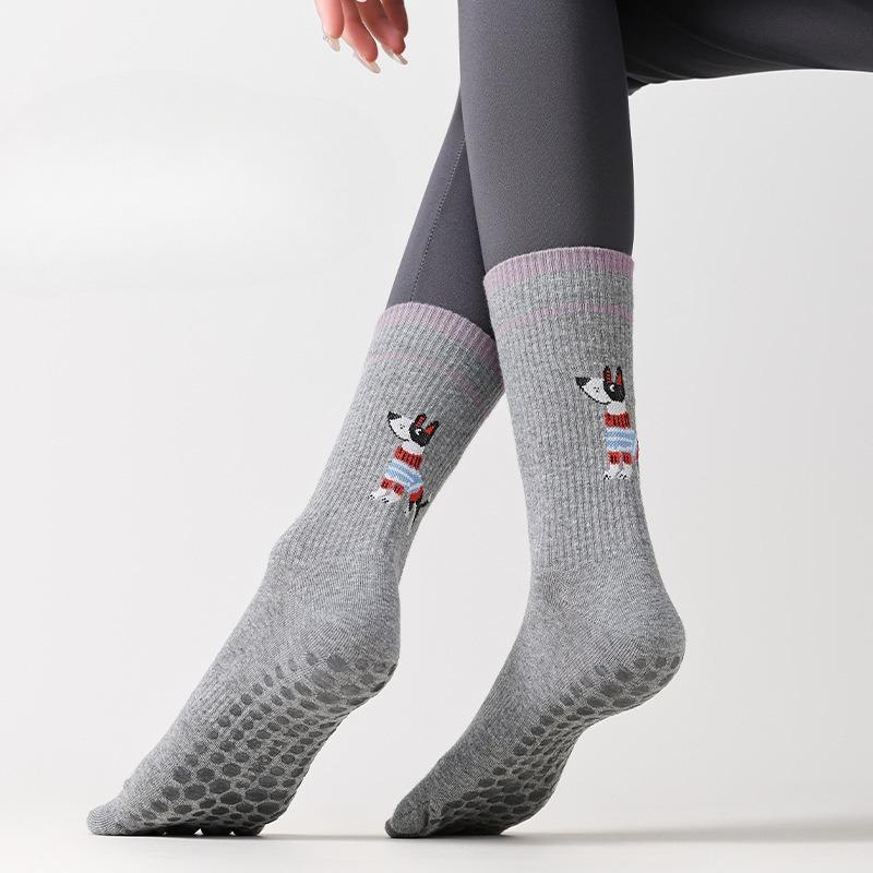 Yoga Socks, Women's Anti-slip Silicone Five-finger Socks, Fitness Exercise Pilates, Cartoon Puppy Mid-calf Socks