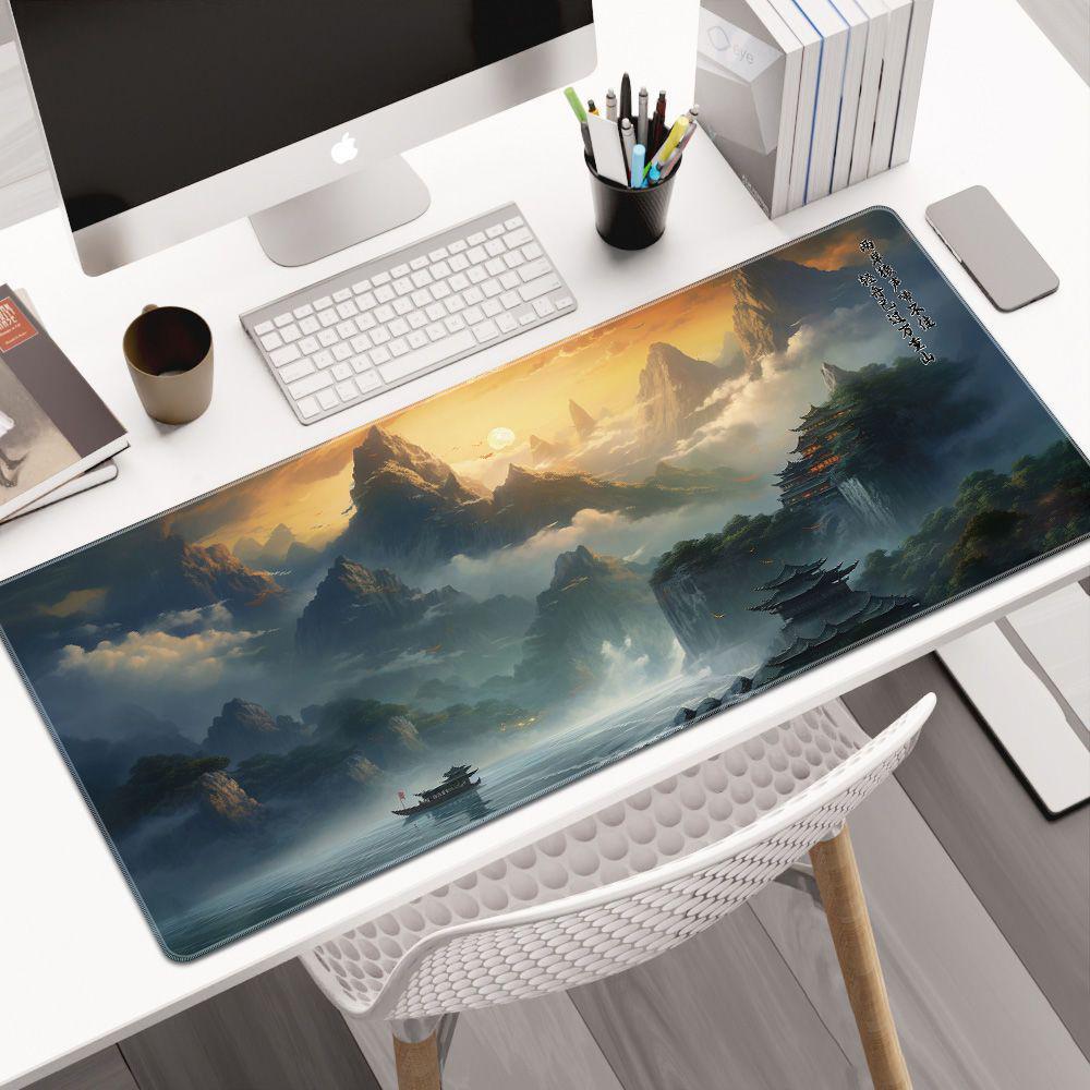 Ultra-Large Ink Wash Landscape Mouse Pad – Precision Locked Edge, Anti-Slip Desk Pad for Office or Home