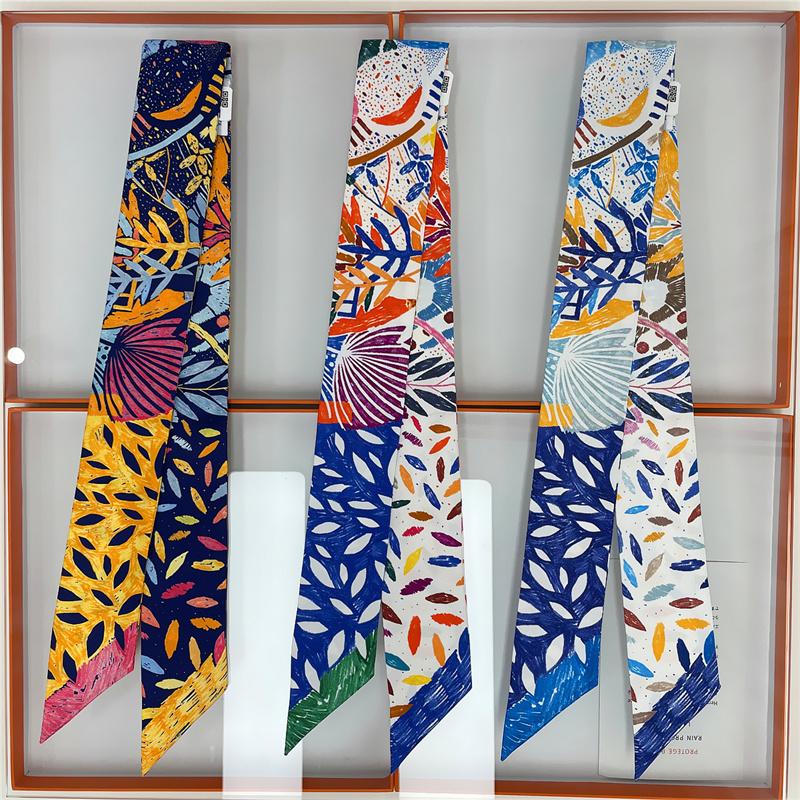 POBING Cashew Print 18m/m Twill Silk Scarves Women Luxury Brand Scarf Bag Ribbons Tie Head Scarf Small Long Skinny Scarf 86*5CM