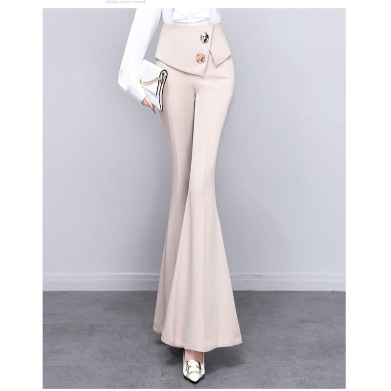 Harajuku Summer OL Office High Waist Women's Wide Leg Capris Long Pants for Women Skinny Flare Pants Woman Trousers Black