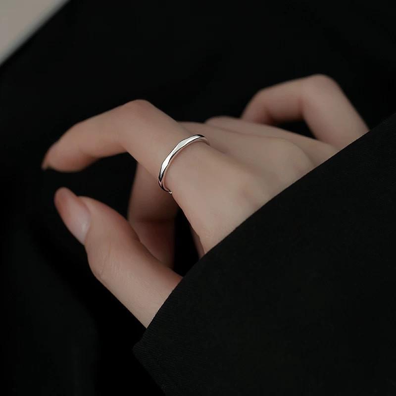 S999 Sterling Silver Geometric Adjustable Ring - Luxurious Open Band for Women
