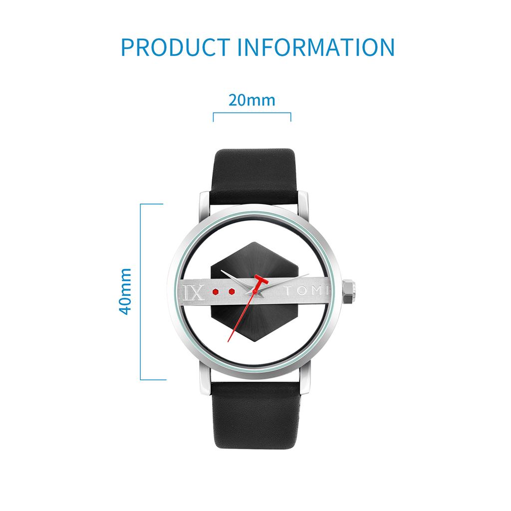 Fashionable and Minimalist Men's Leather Watch Strap Personalized Hollow Perspective Glass Bottom Cover Quartz Watch