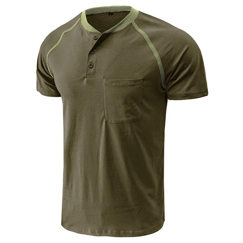Summer men's Henley shirt colour blocking body shirt men fashion men's short-sleeved men's t-shirt tops