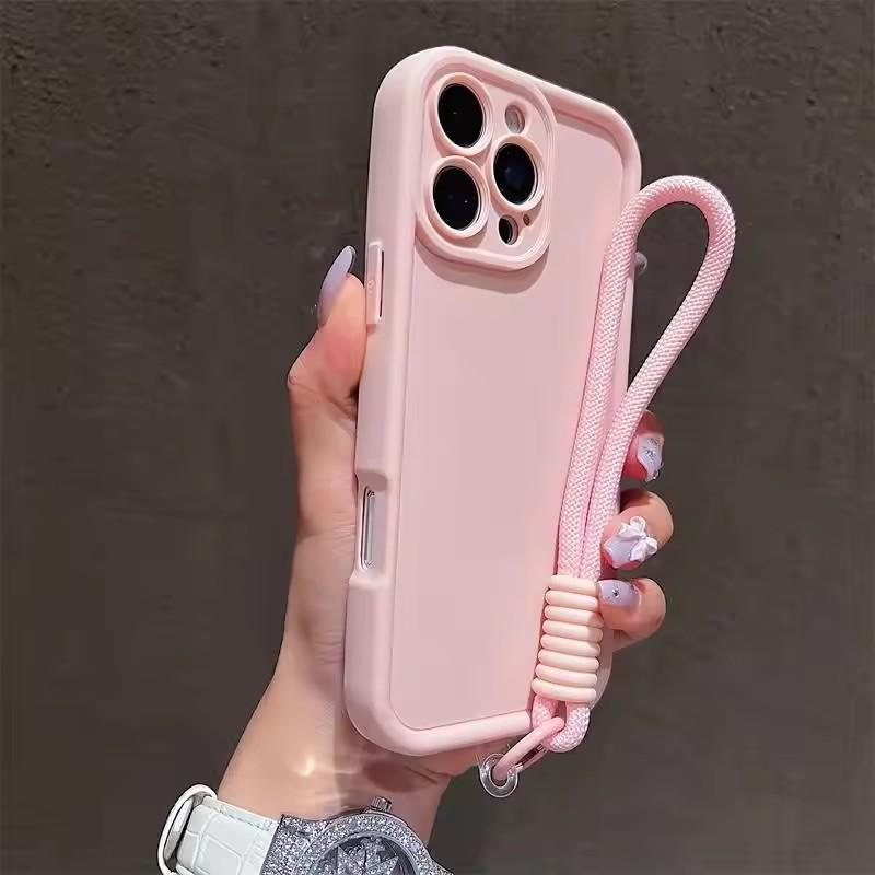 Luxury Candy Color With Lanyard Soft Phone Case For iPhone 17 Air 16 15 14 13 12 11 Pro Max Plus Shockproof Soft Cover