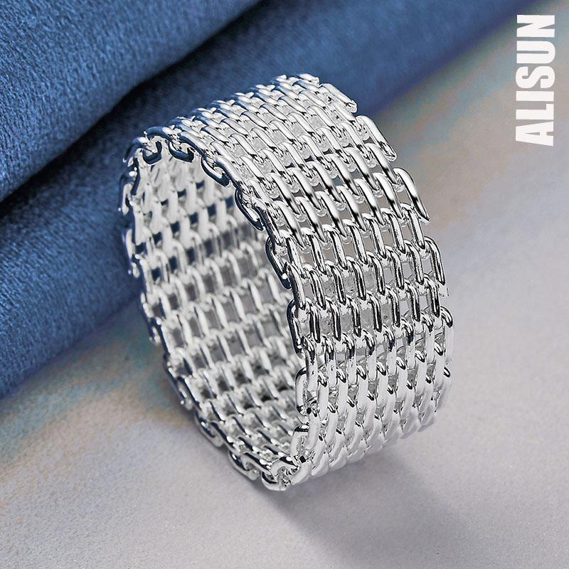 925 Sterling Silver Interwoven Mesh Ring Fashion Wedding Jewelry