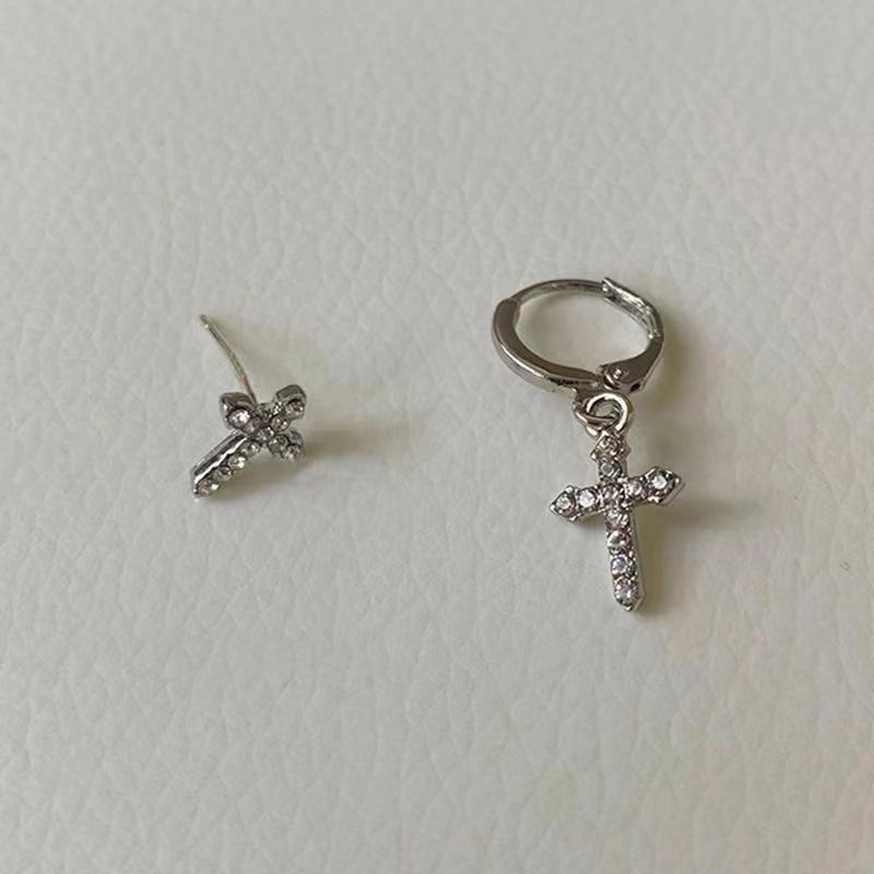 Asymmetrical Silver Needle Cross Earrings: 2021 Punk Style Fashion for Women