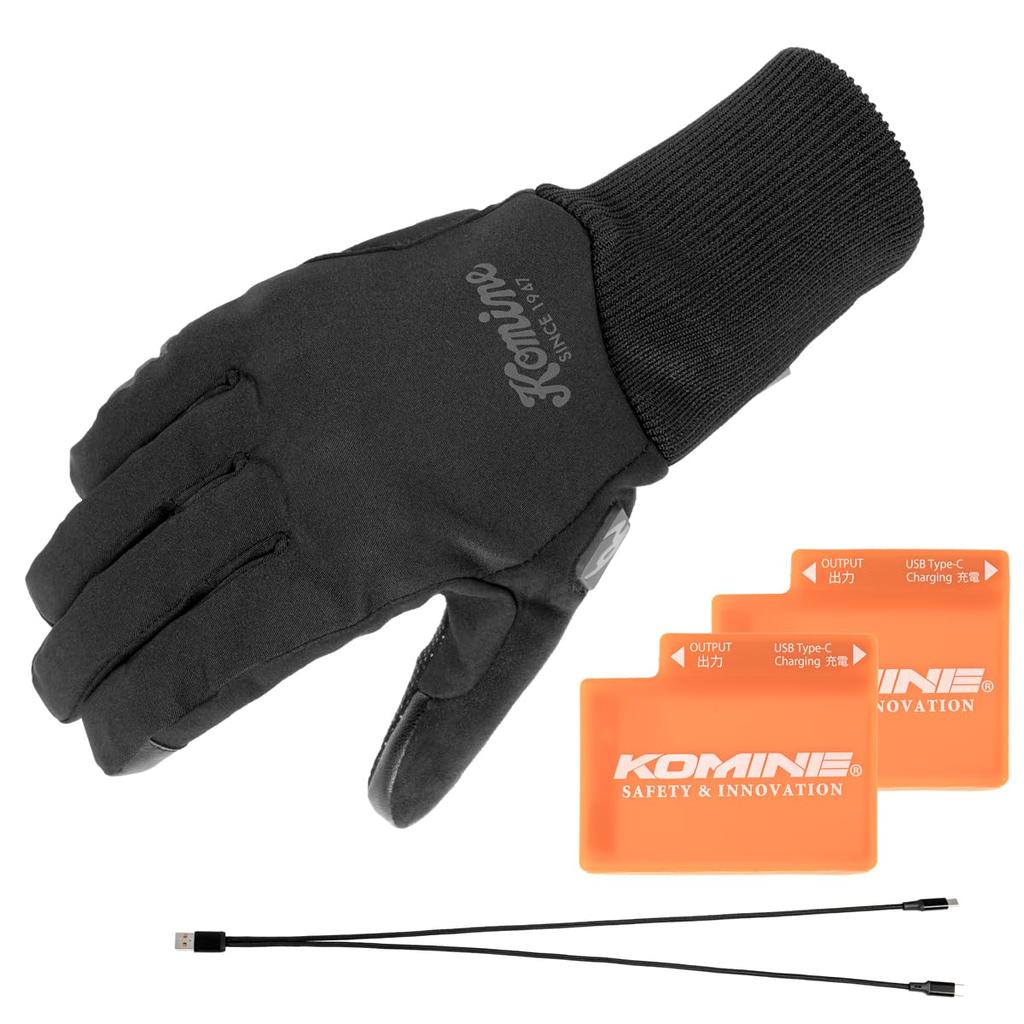 KOMINE 2025 Model Motorcycle Riding Heated Glove Large 08-220 EK-220 Set, Black,