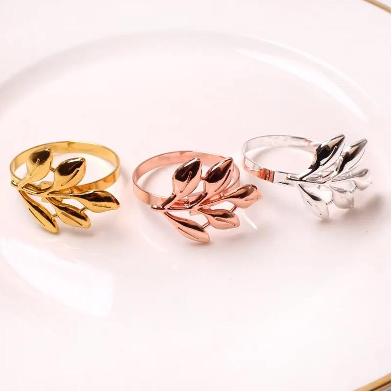 12PCS  Hotel Napkin Rings Metal Autumn Leaf Napkin Holder Wedding  Gold and Silver Napkin Holder Party Table Decoration