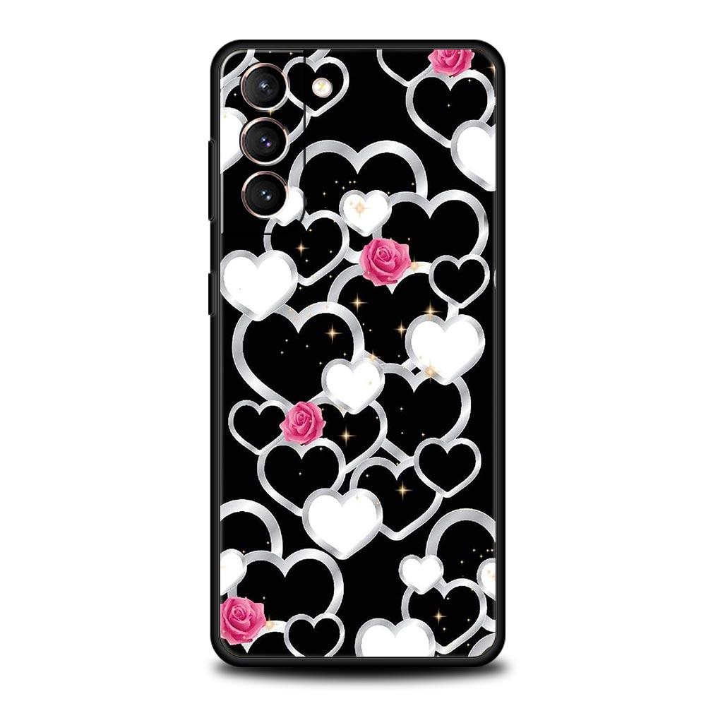 Gold Rose Love Heart Phone Case For Samsung Galaxy S24 S23 S22 Ultra S20 S21 FE 5G S10 S9 Plus S10E S8 S7 Edge Silicone Cover