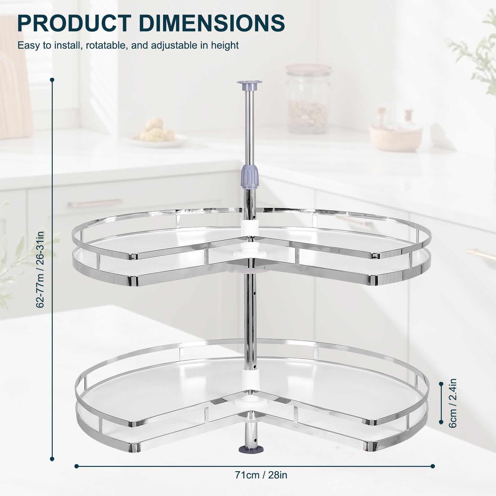 2Tiers 270Degree Corner Cabinet Organizer Adjustable Replacement Shelves Lazy Susan for Base Blind Shelf(Cannot Be Door-Mounted)