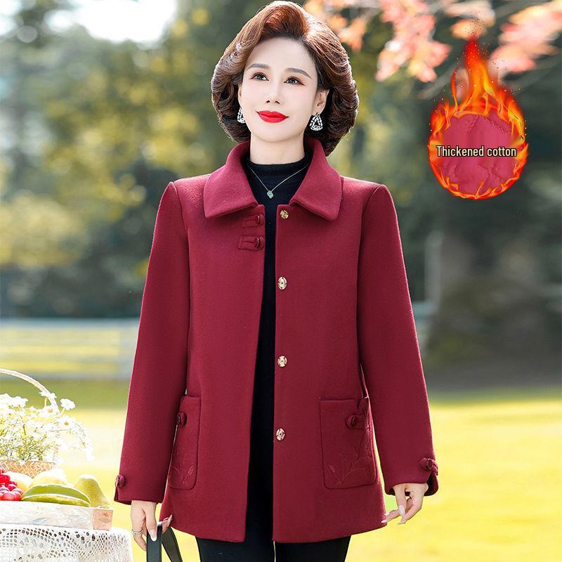 Stylish Cotton-Padded Woolen Coat for Middle-Aged Women - Fashionable and Thick for Autumn/Winter