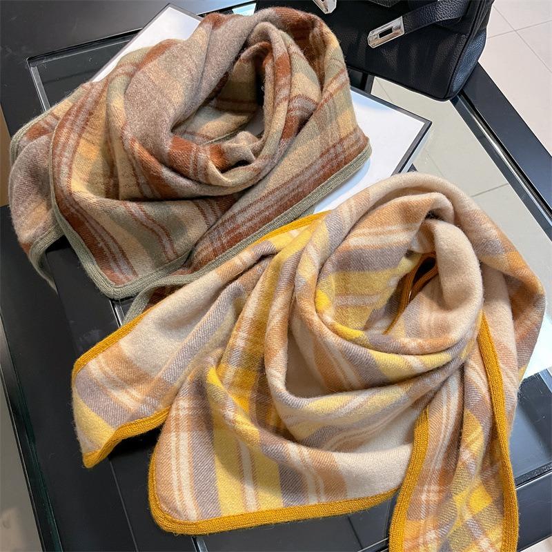 Autumn and winter double-sided plaid 100 wool scarf women's style sub-triangle scarf scarf thickened warm shawl