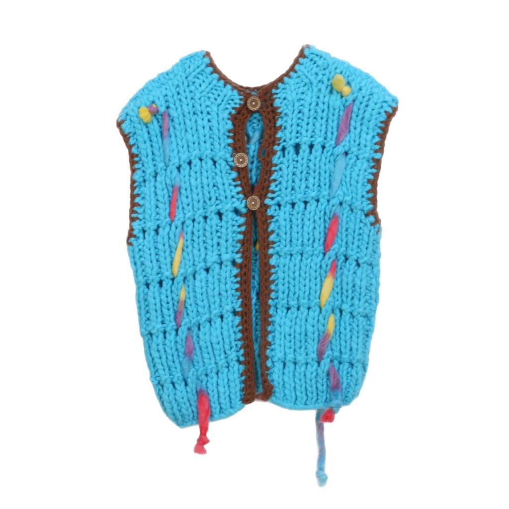 Women's Retro Cable Knit Floral Crew Neck Cardigan Vest Sweater