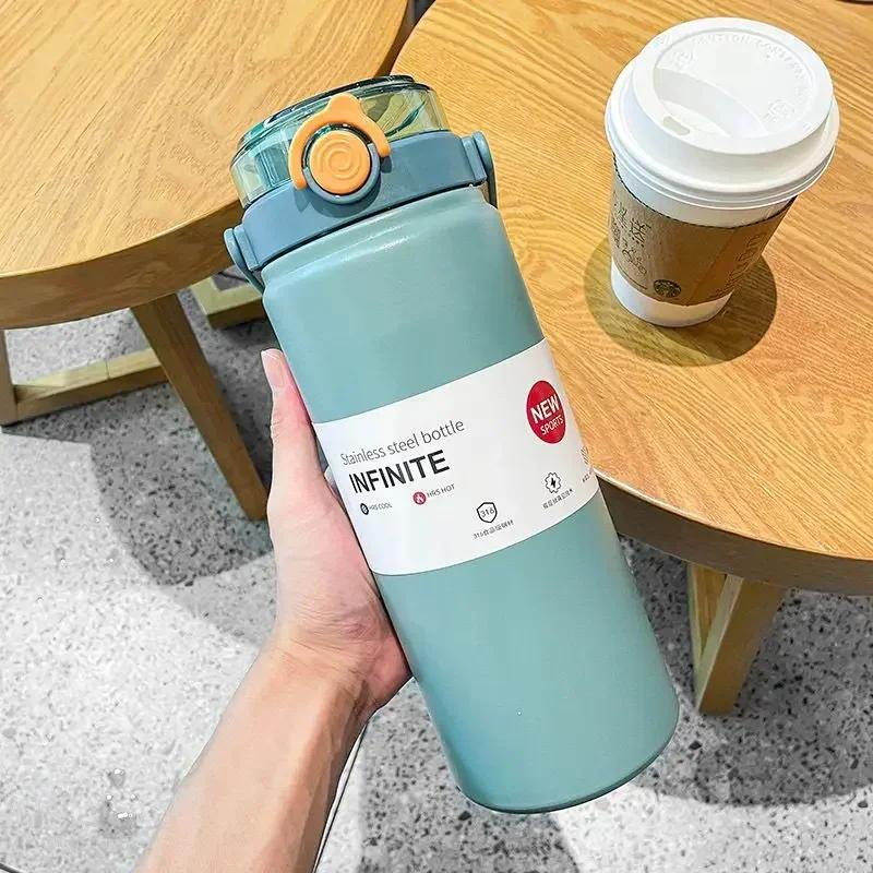 Large Capacity 316 Stainless Steel Cold Insulation Cup, Cute Beautiful, Dual Drink Straw, Portable Handle Pot, Male and Female