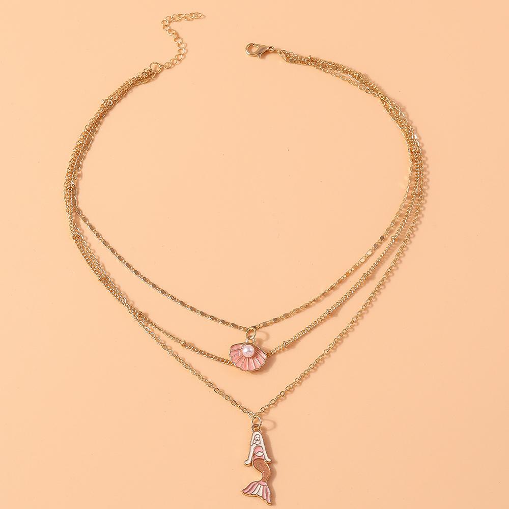 Fashion Shell Mermaid Pendant Necklaces Women Girls Multilayer Chain Necklace Party Holicay Jewelry Gifts