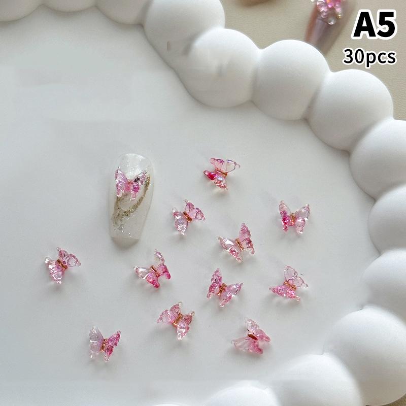 30 Pcs Colorful Butterfly Nail Art Charm 3D Ice Butterfly Nail Decor Ornament Diy Kawaii Nail Figures