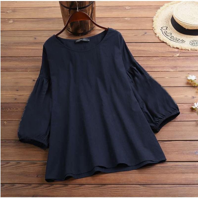 Spring and Summer Women's T-shirt Lantern Sleeve Loose Casual Shirt Round Neck Women's Top