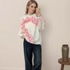 Women's Casual Fall Winter Long Sleeve Sweaters Crewneck Ribbed Knit 3D Flower Color Block Loose Pullover Tops Lightweight Sweater Jumper for Women