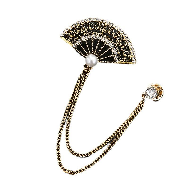 Men's Vintage Wings Brooch: Korean Chain Lapel Pin & Flower Corsage Badge.