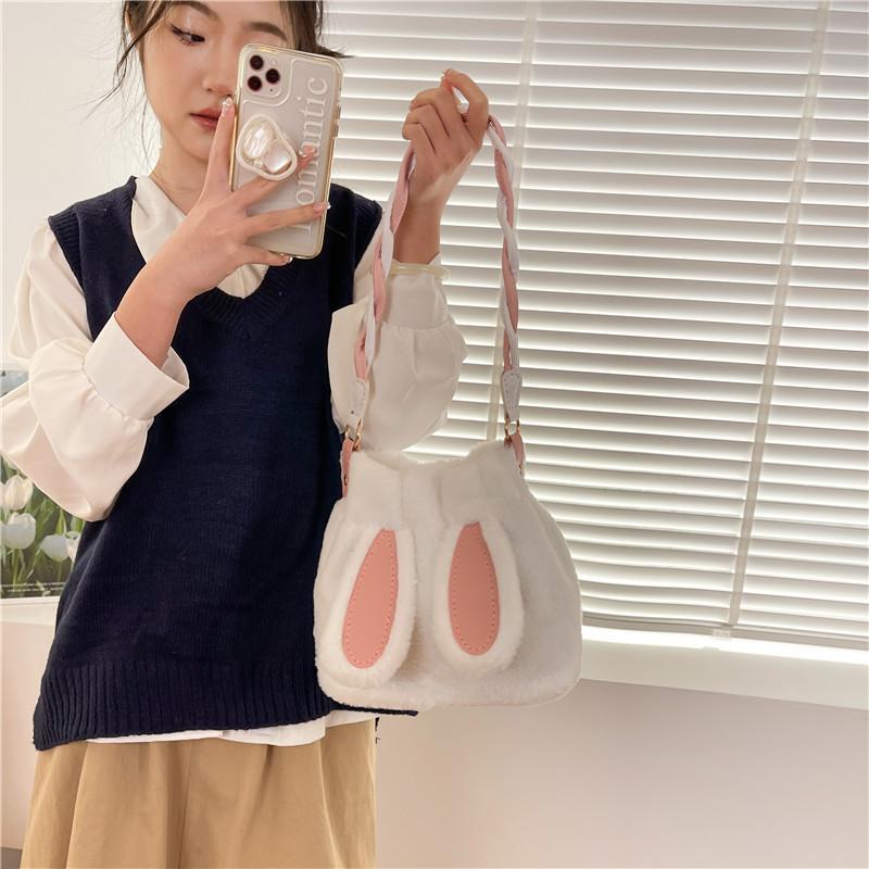 Bag New Oblique Span Shoulder Bag Hair Rabbit Korean Version Versatile Trend Retro Women's Bag Handmade Material Bag