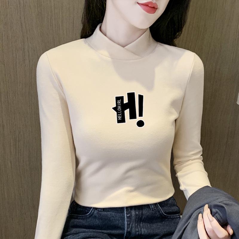 De Velvet Women's Plus Size Fleece-Lined Semi-High Neck Long Sleeve Base Layer Top - 2025 Autumn/Winter