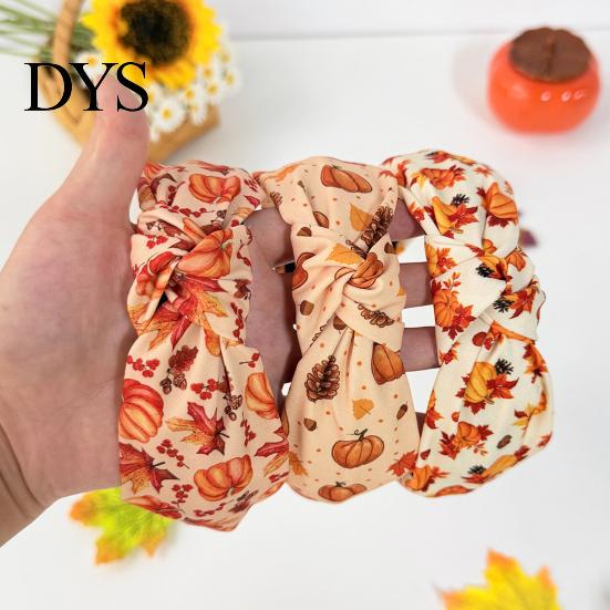 Decorative Headband for Holiday Parties Fall Knotted Women, Pumpkin Maple Leaf Headband, Stable Non Slip Hair Accessory Wide Brim Thanksgiving Autumn