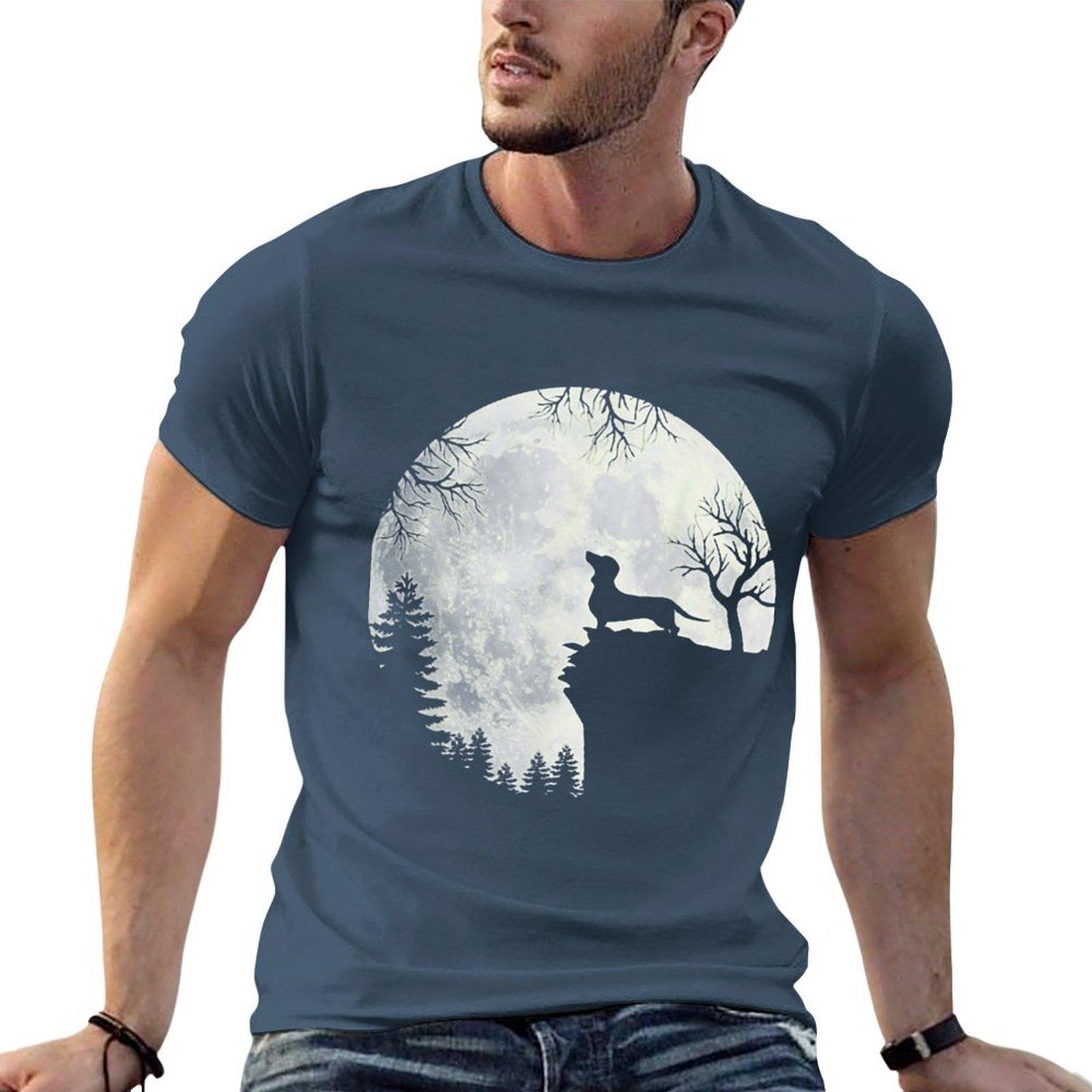 Dachshund And Moon Halloween Tshirt Urban Style Print Tshirt S