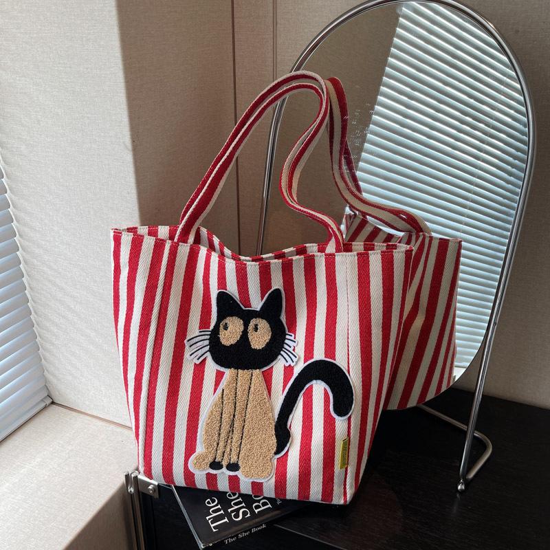 

Холщовая сумка-тоут с кошкой, женская новая нишевая дизайнерская студенческая универсальная сумка через плечо большой вместимости красный
