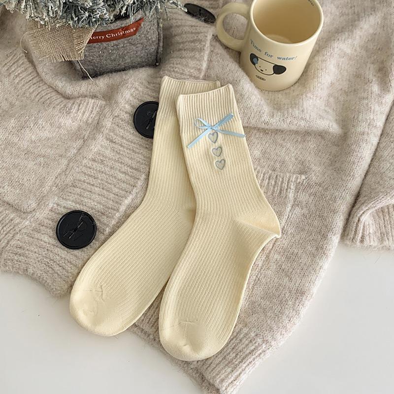 

Женские весенне-осенние хлопковые гольфы с бантом и надписью «Love» в балетном стиле 1 pair молочный белый