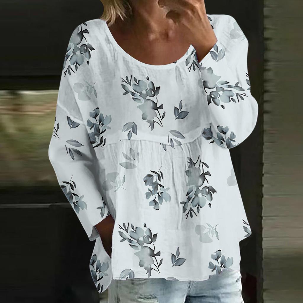 Damen Casual Mode Locker Rundhals Blumenmuster Langarm Oberteil