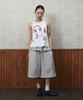 Lujeoseukeulleob [Jamaehwa] Frill Layered Striped Bermuda Sweatpants Gray