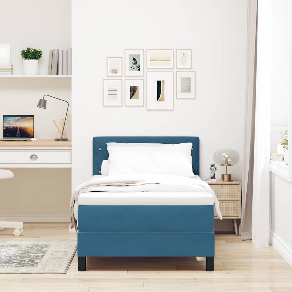 LED Box Spring Bed with Mattress Dark Blue 90 x 190 cm Velvet