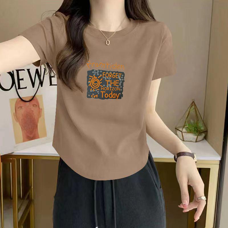 

Retro gray t-shirt women s high-end slim-fitting foreign style front shoulder short-sleeved short women s summer curved hem top 2XL
