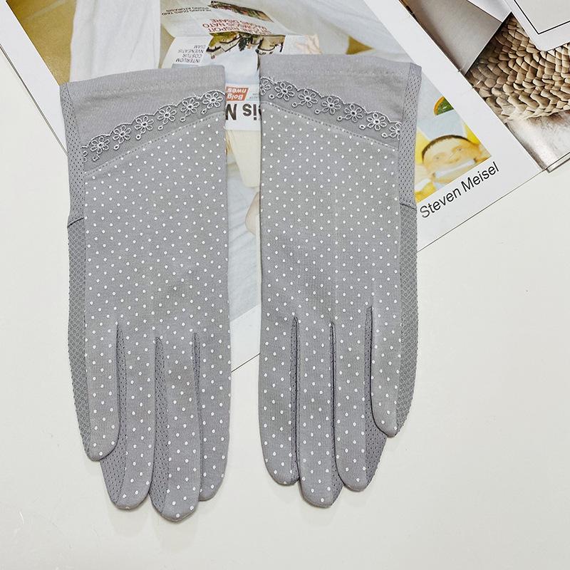 Women s Summer Cotton Polka Dot Touchscreen UV Protection Gloves серый