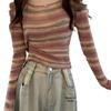 Women's Plus Size Striped Slimming Long Sleeve Knit Shirt - Autumn/Winter Collection
