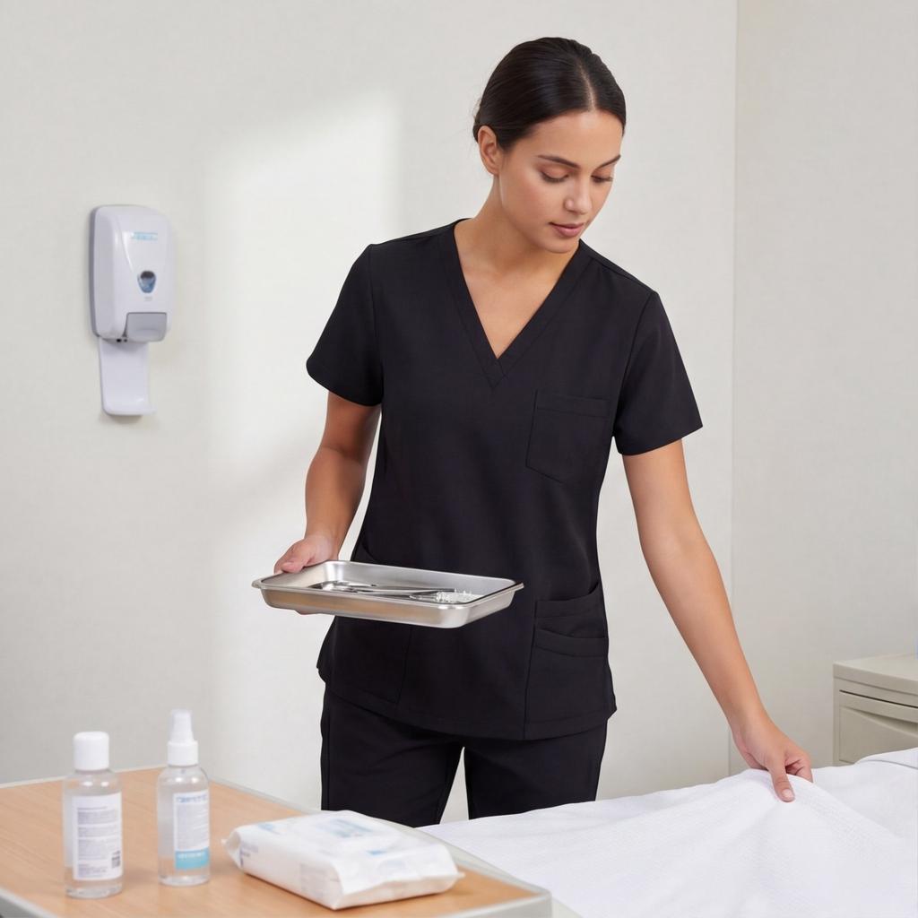 Women's V-neck Short-sleeve Workwear With Pockets For Healthcare Staff