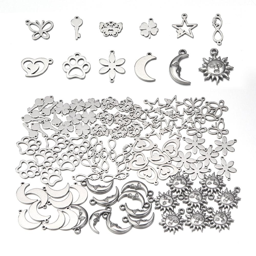 10pcs/lot Stainless Steel Charms Steel Color Pendants Butterfly Tree Heart Charms DIY Lucky Necklace Bracelet Jewelry Making