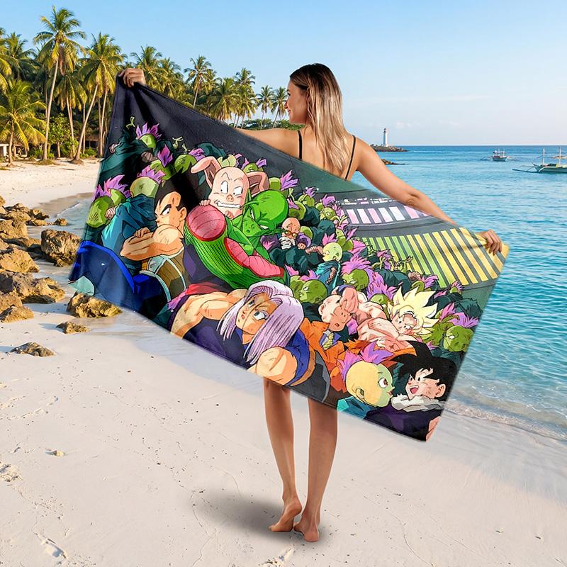 Dragon Ball Printed Swim Towel, Portable Water Absorbent Towel for Beach Camping Daily Bathroom Use