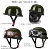 German Retro Style Biker Half Helmet 108 Military Green Copper Lens Visor All-Season Motorcycle Jet Helmet