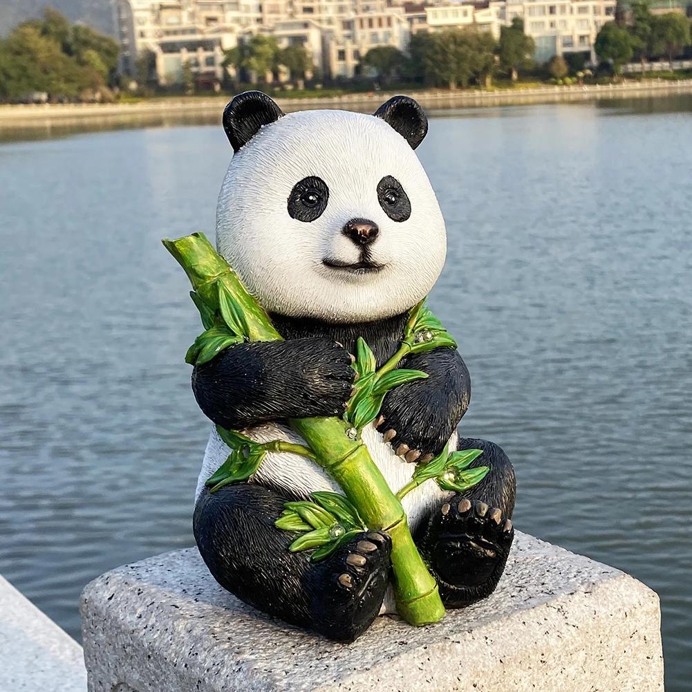 Panda Statue Solar Bamboo Light Resin Sculpture Waterproof Solar Garden Decor Indoor Outdoor Porch Patio Lawn Yard Decoration