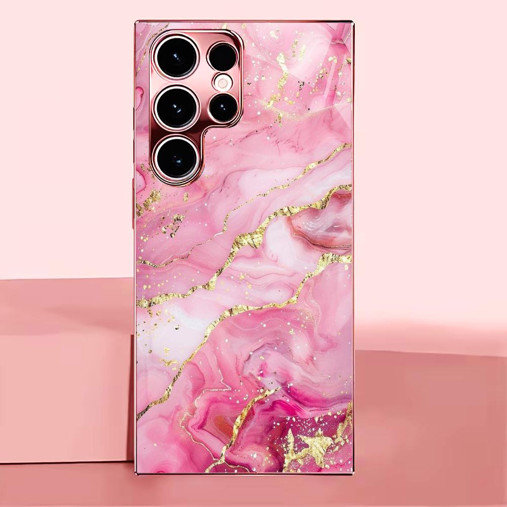 Pink gold texture Madam pink Glass PhoneCase for Samsung Galaxy S26 S25 S24 S23 S22 S21 FE Ultra Plus Dropresistant Female