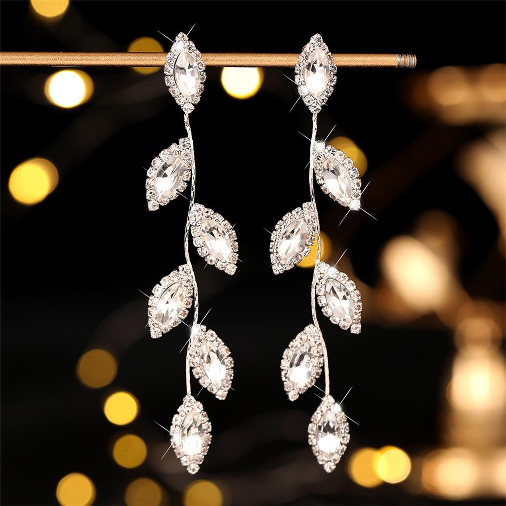 Europäischen Luxus Super Flash Strass Lange Blatt Ohrringe Damen Mode Temperament Ohrringe Ohrringe
