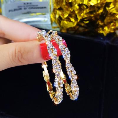 Fashion Zircon Round Hoop Earrings Shiny Screw Crystal Earrings for Women Statement Earrings Party Gifts
