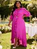 Plus Size Elegant Rose Red Chiffon Evening Gown with Ruffled Irregular Hem