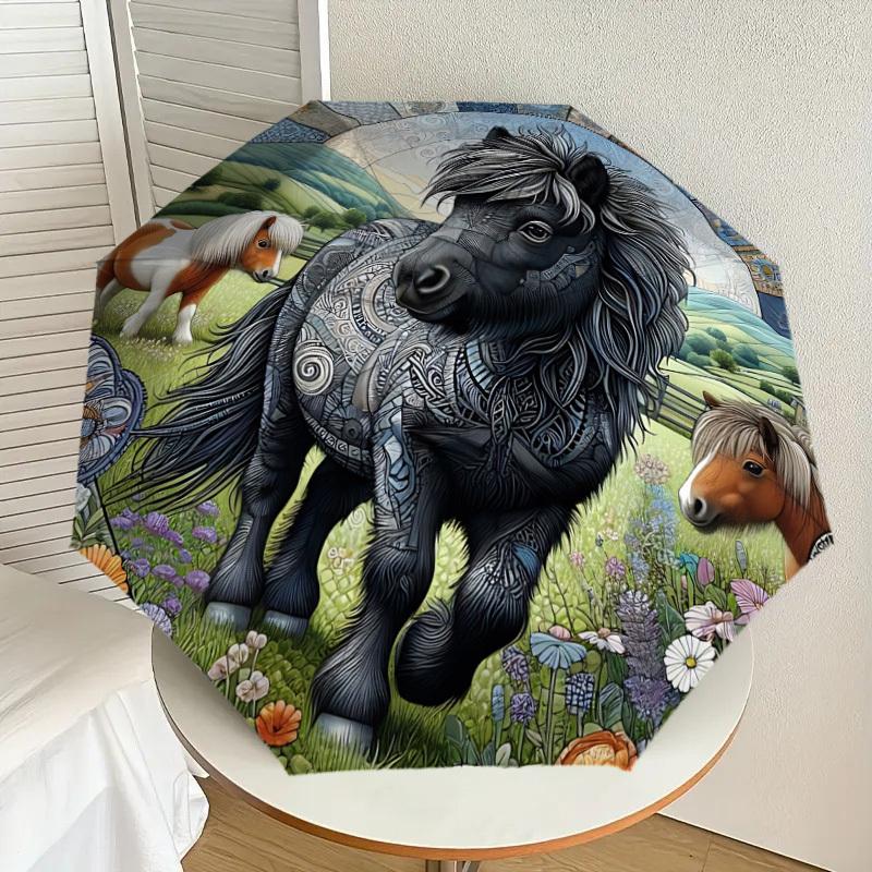 1PC Horse PatternAutomatic Open/Close Umbrella with Windproof, 8-Rib Sturdy Canopy, Durable Ribs, Fashionable Design1233A