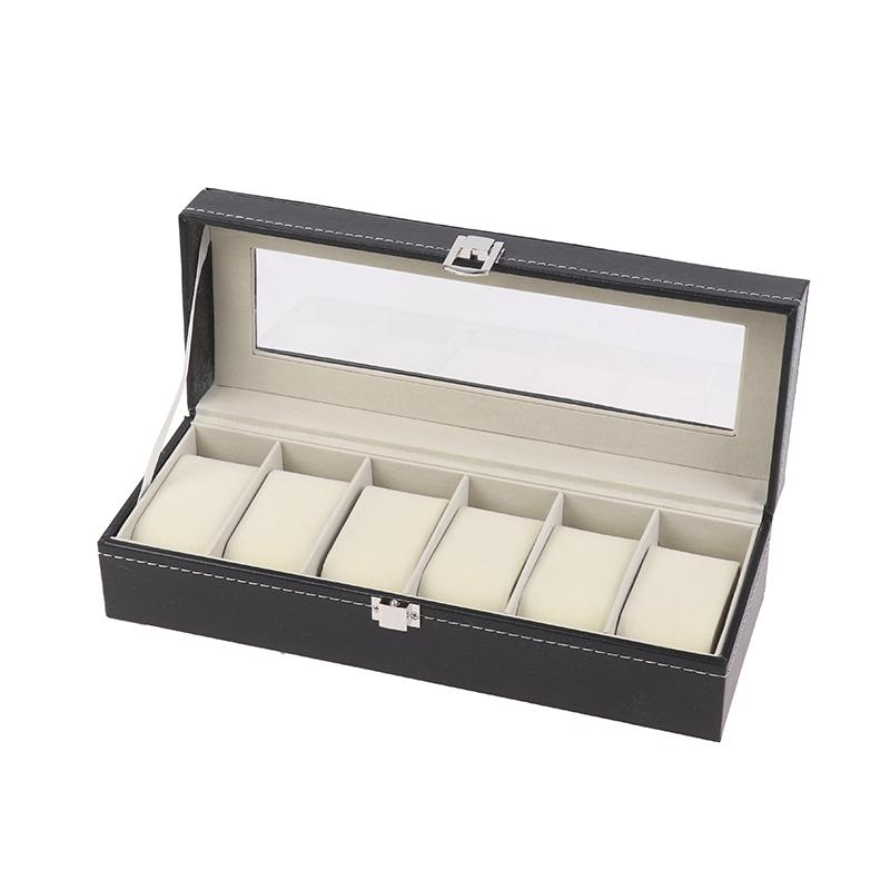 1 Stück Schwarze PU-Leder-Uhrenbox Vitrine Organizer Mit Glasdeckel mit Rahmen Und Herausnehmbarem Kissen Für Männer Und Frauen