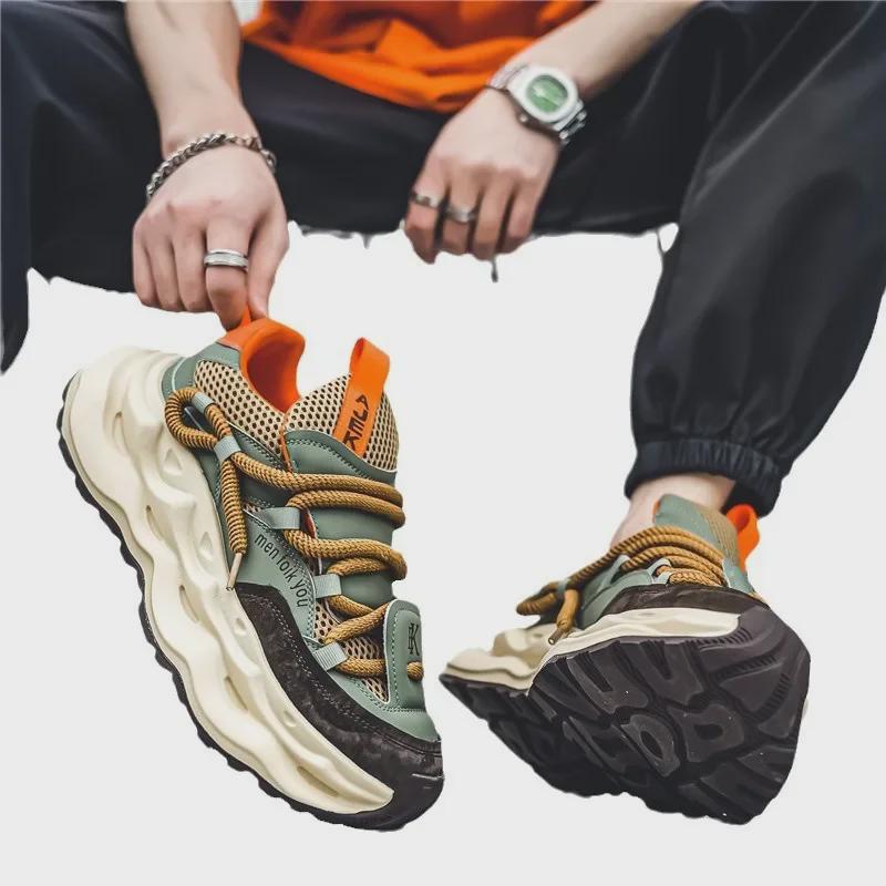 Xuheng Men's Summer Mesh Sneakers: Breathable, Thick Sole, Height-Enhancing, Non-Slip, Stylish for Leisure and Running