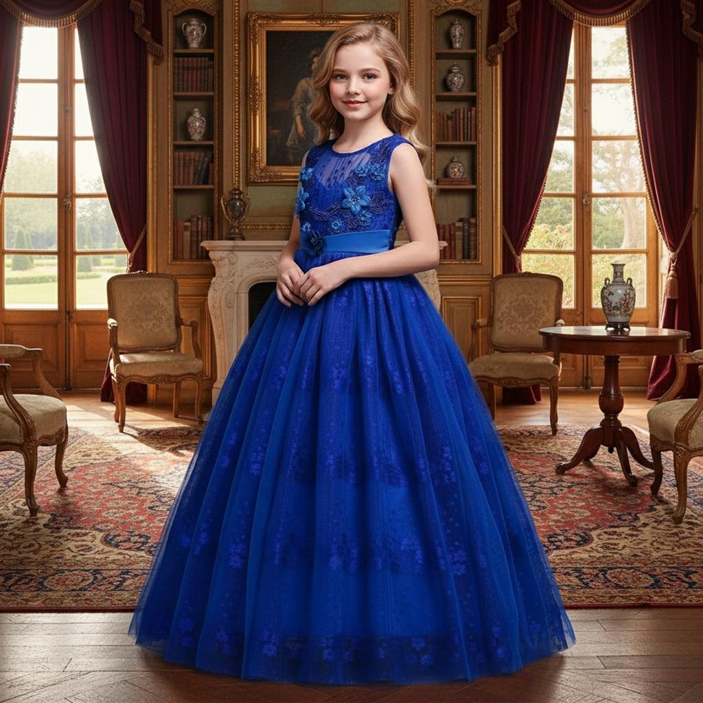 Děti 4-14 let Dívky Svatební Květinové šaty Elegantní Princezna Party Slavnostní šaty Bez rukávů Krajkový Tyl Dlouhé šaty