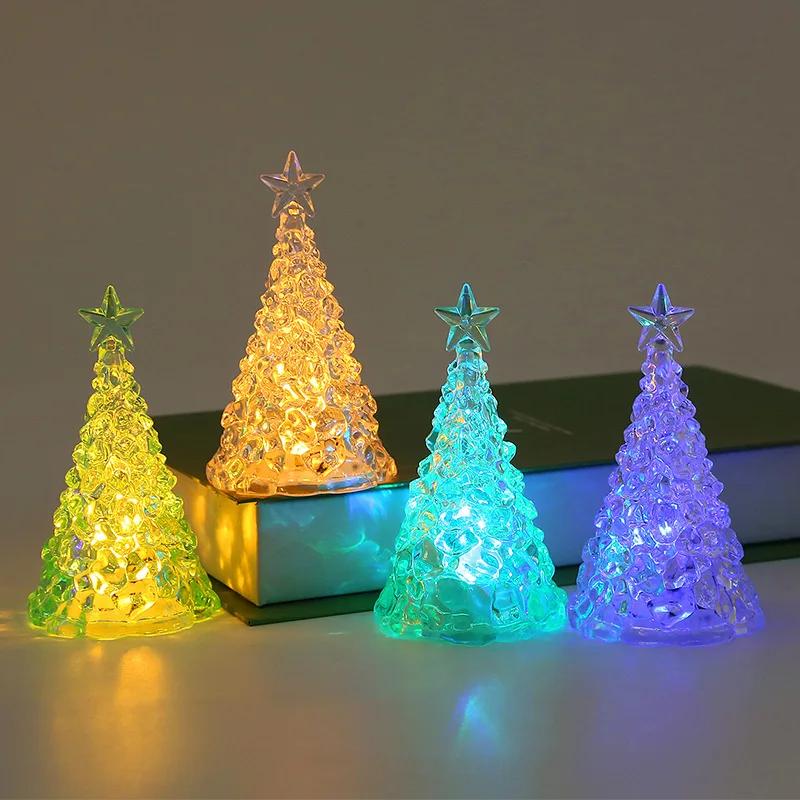 Mini Christmas Tree Night Light Transparent Acrylic Luminous Desktop Decor Small Gift Home Decoration